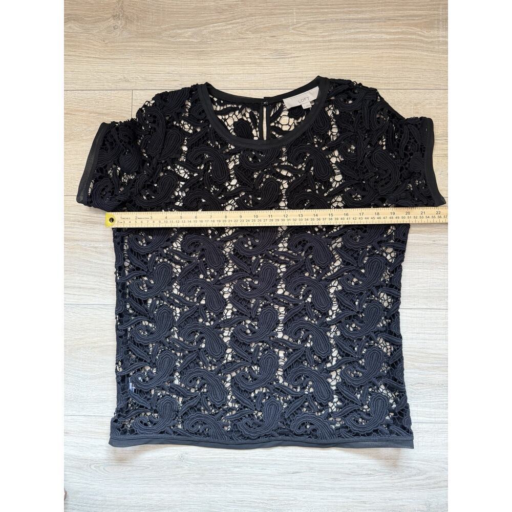 LOFT Black Paisley Lace Short Sleeve Blouse – Size Small - Picture 11 of 11